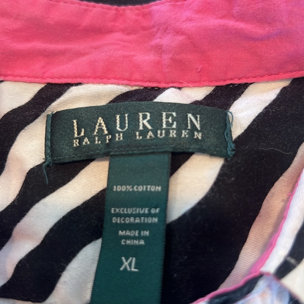 LAUREN RALPH LAUREN black-and-white zebra with pink detail night, shirt, size XL - Picture 5 of 5